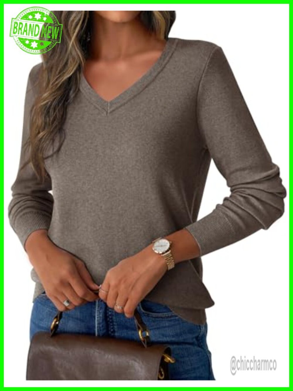 Lightweight V-Neck Long Sleeve Knit Pullover Sweater